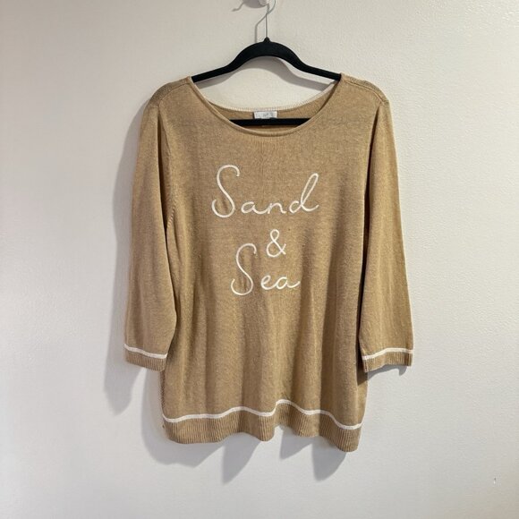 J. Jill Sweater Tan XL Sand & Sea Linen Cotton Embroidered Beach Lagen Nautical - Picture 2 of 12